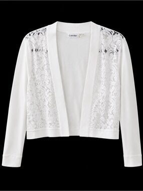 Calvin Klein White Lace Cropped Cardigan | NWT | Feminine Layering Piece